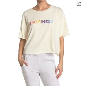 Abound Happiness T-Shirt Crop Top Short Sleeve Ivory Oversized, M